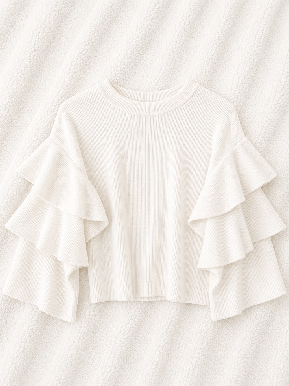 Asilo Ruffle-Sleeve Cream Knit Sweatshirt